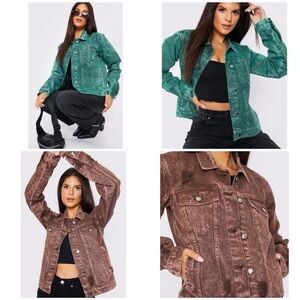 Stylish Women's Denim Jacket - Green or Brown
